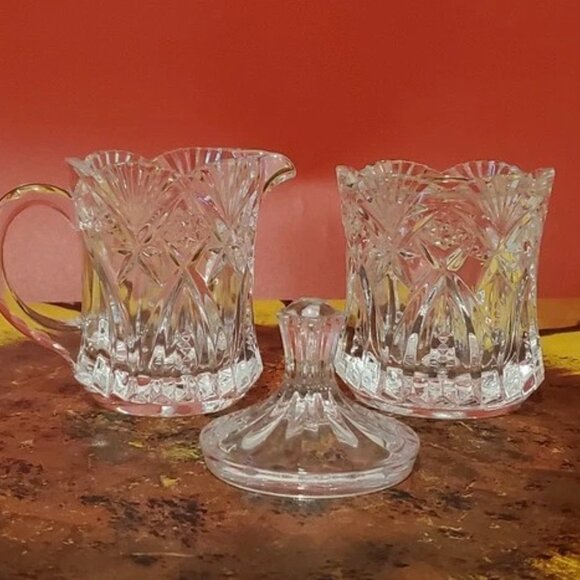 Vintage 1996 Crystal D'Arques Vincennes Creamer and Lidded Sugar FRANCE NIB - Picture 2 of 6